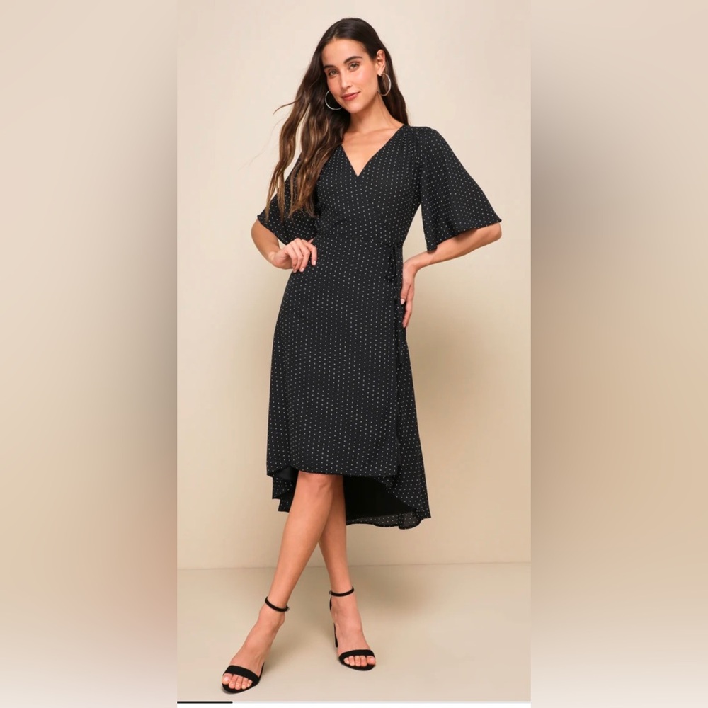Farah Black Print Midi Wrap Dress